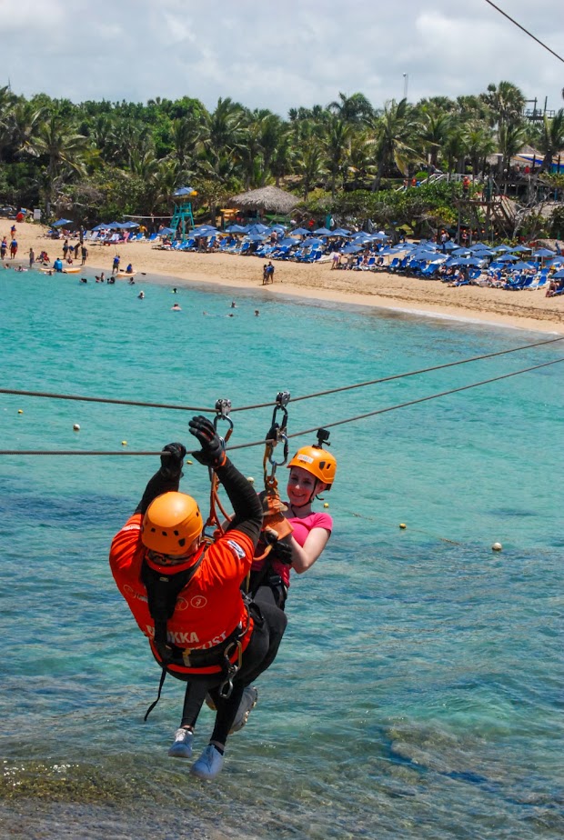 Me being rescued while ziplining during the Zip & Zoom cruise excursion