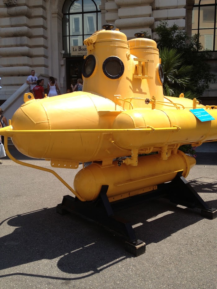 Yellow submarine sculpture in Monaco outside of the Oceanographic Museum. If you do not have time to go inside during your day trip, at least stop and see this!