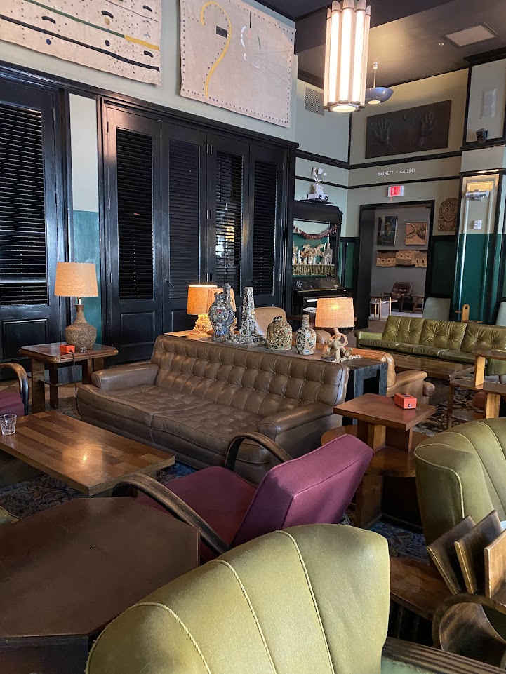 Seating area in the lobby of The Ace Hotel in New Orleans 