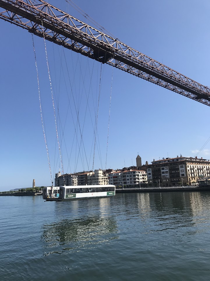 Picture of a hanging transporter bridge, Vizcaya Bridge, near the Spanish city of Bilbao. 