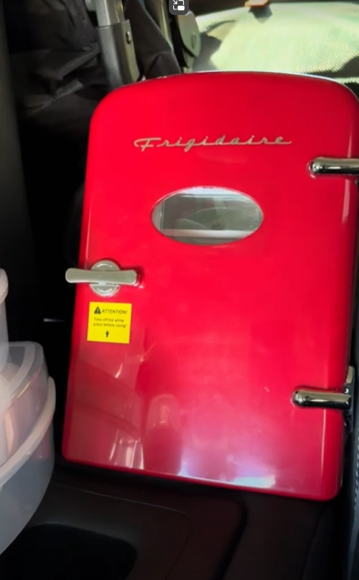 Consider adding a mini fridge to your newborn baby road trip packing list to store milk 