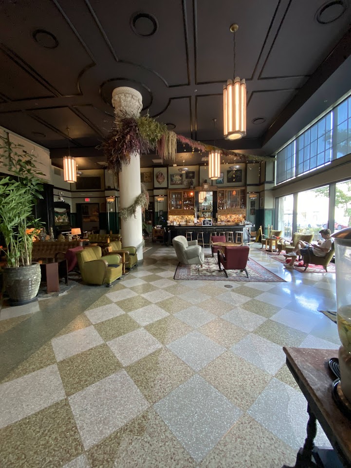 Seating area in the lobby of The Ace Hotel in New Orleans 